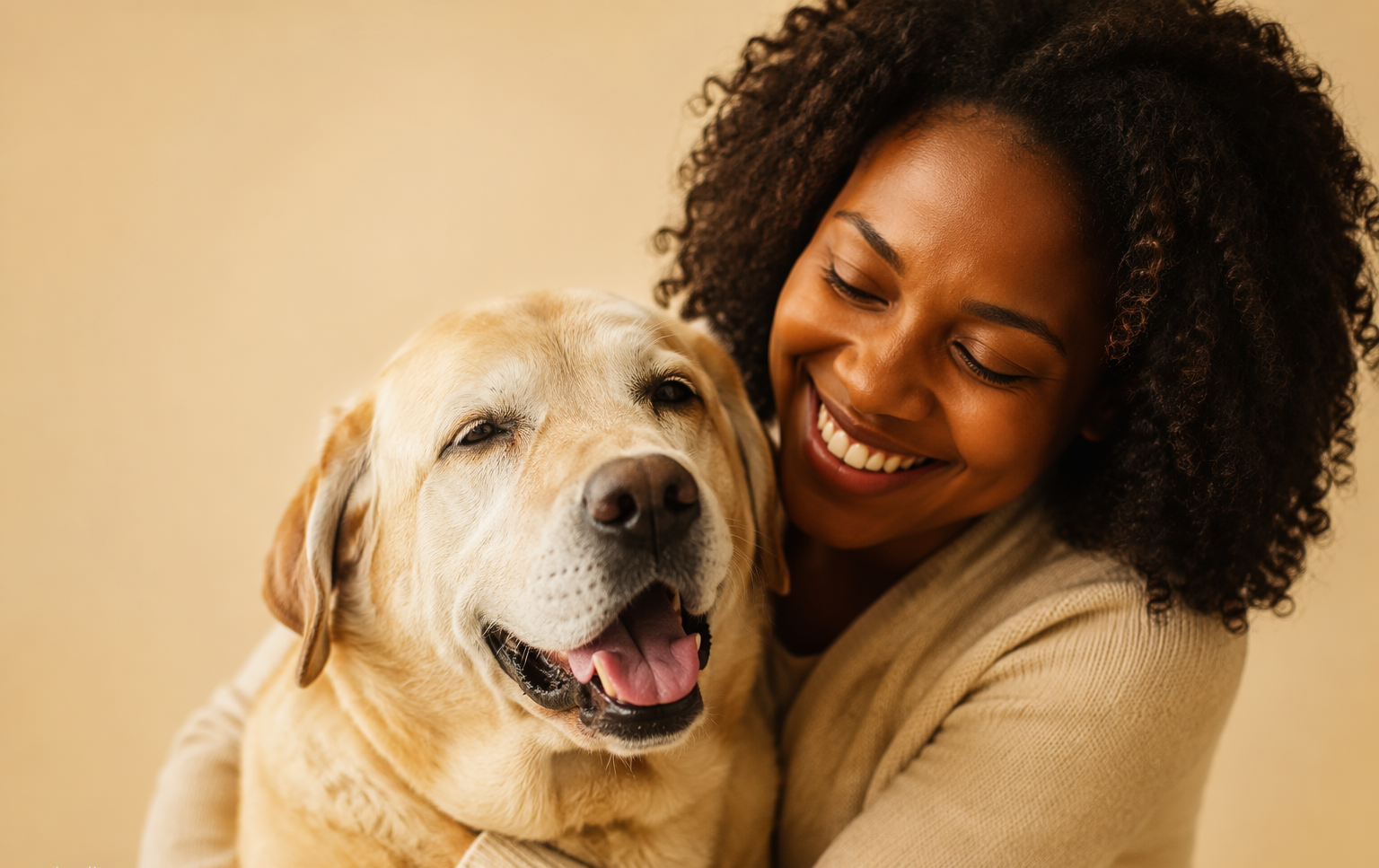 An owner with their senior dog — more good years together